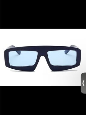 Slim Rectangular Blue Lens Bold Retro Unisex Sunglasses